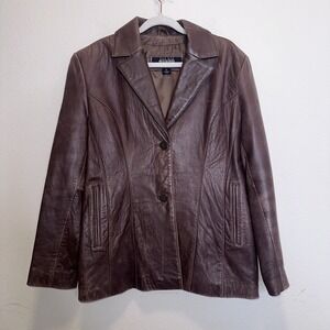 Vintage Wilsons Leather Jacket Button Coat 90s Y2K Brown Trench Pelle Studios L